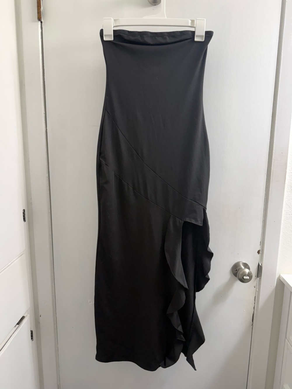 Shein Black Strapless Front Slit Fitted Maxi Dress size XS